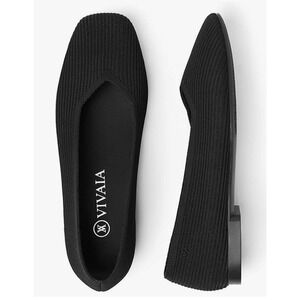 VIVAIA Margot V-Cut Square Toe Ballet Flats Size 41 Black Elastic Knit Shoes